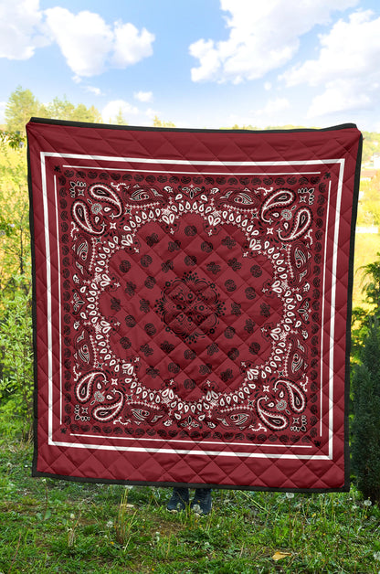 Quilt 2 Black White on Maroon, White Sq