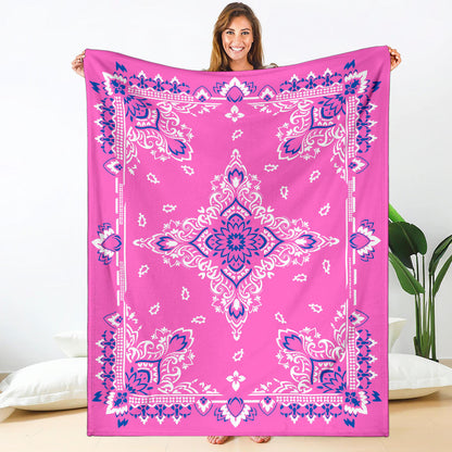 Ultra Plush 3 Blue White on Pink Bandana Throw Blanket