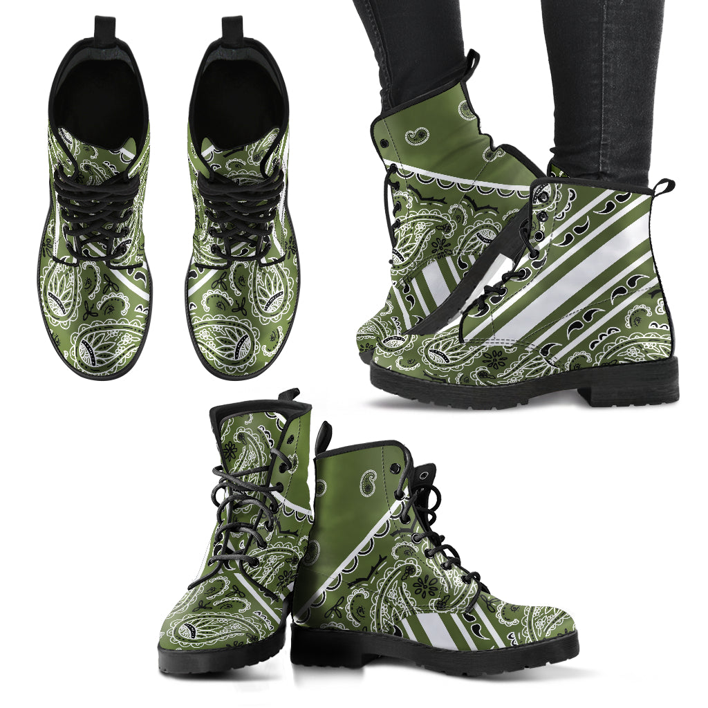 Bold Stripe Army Green Leather Bandana Boot