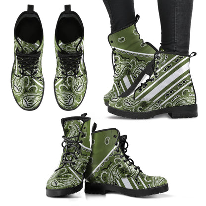 Bold Stripe Army Green Leather Bandana Boot