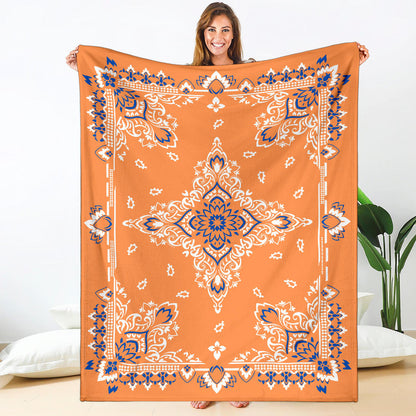Ultra Plush 3 White/Blue on Orange Bandana Throw Blanket