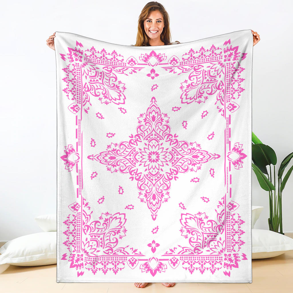 Ultra Plush 3 Pink on White Bandana Throw Blanket