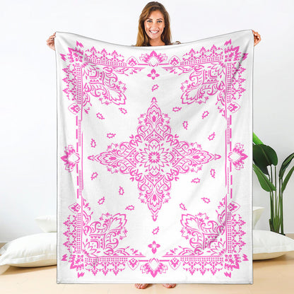 Ultra Plush 3 Pink on White Bandana Throw Blanket