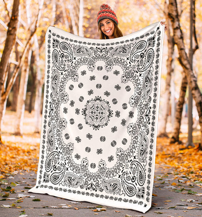 Ultra Plush 2 Black on White Bandana Throw Blanket