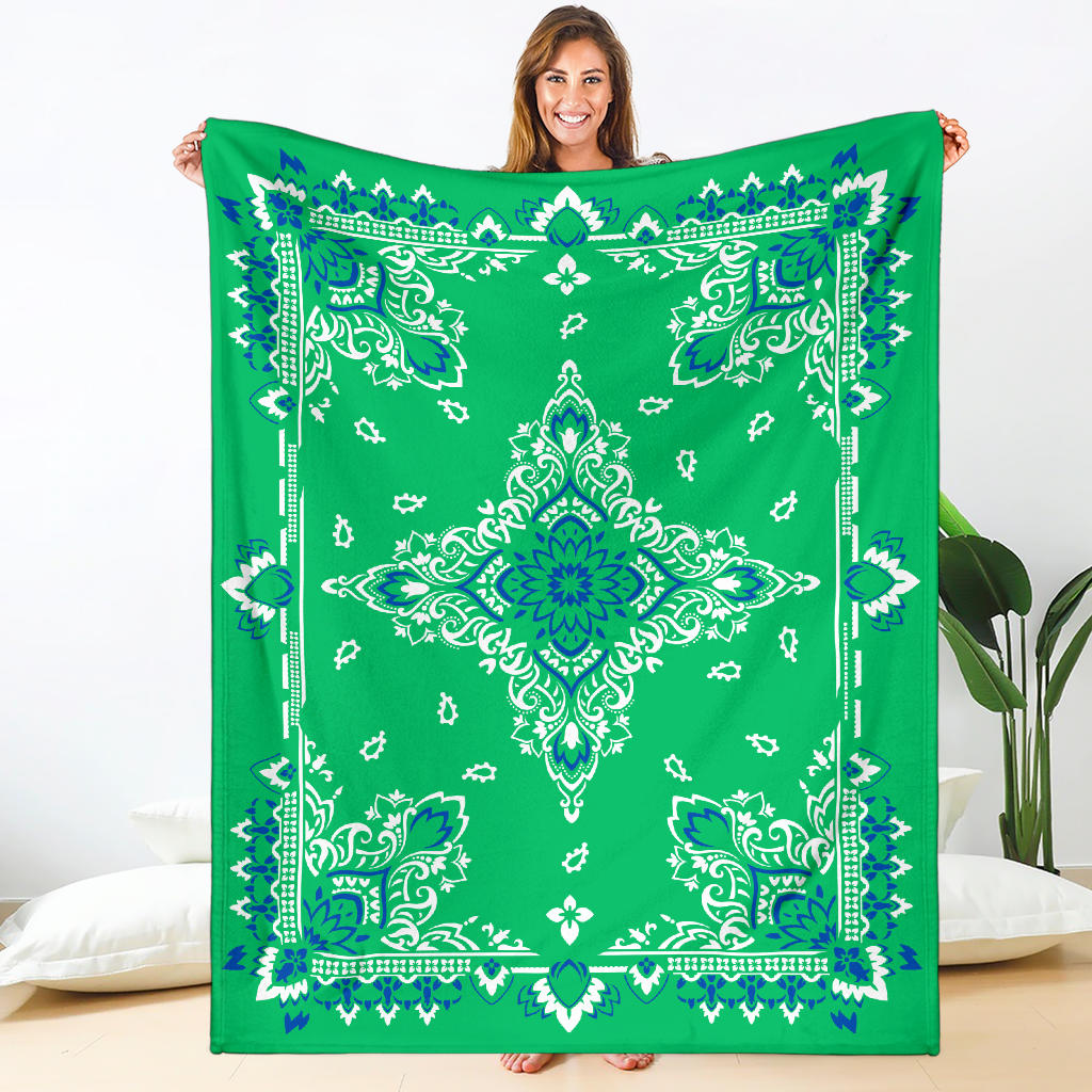 Ultra Plush 3 Blue White on Green Bandana Throw Blanket
