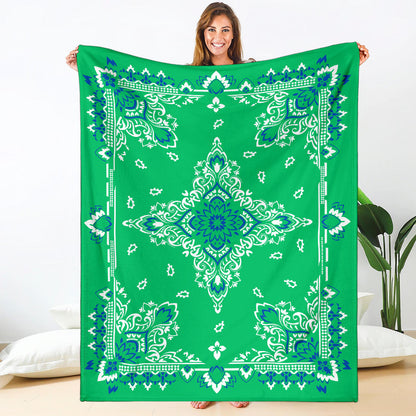 Ultra Plush 3 Blue White on Green Bandana Throw Blanket
