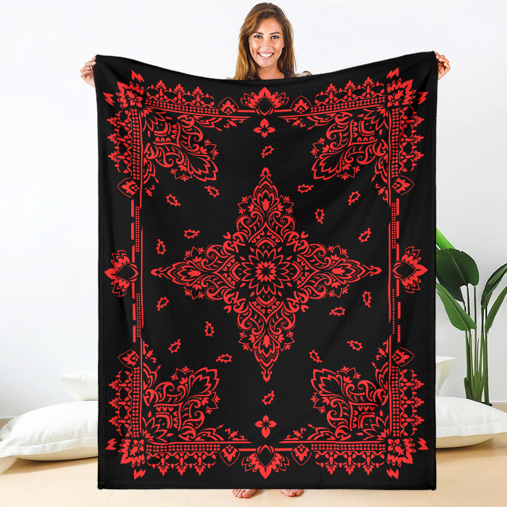 Ultra Plush 3 Red on Black Bandana Throw Blanket
