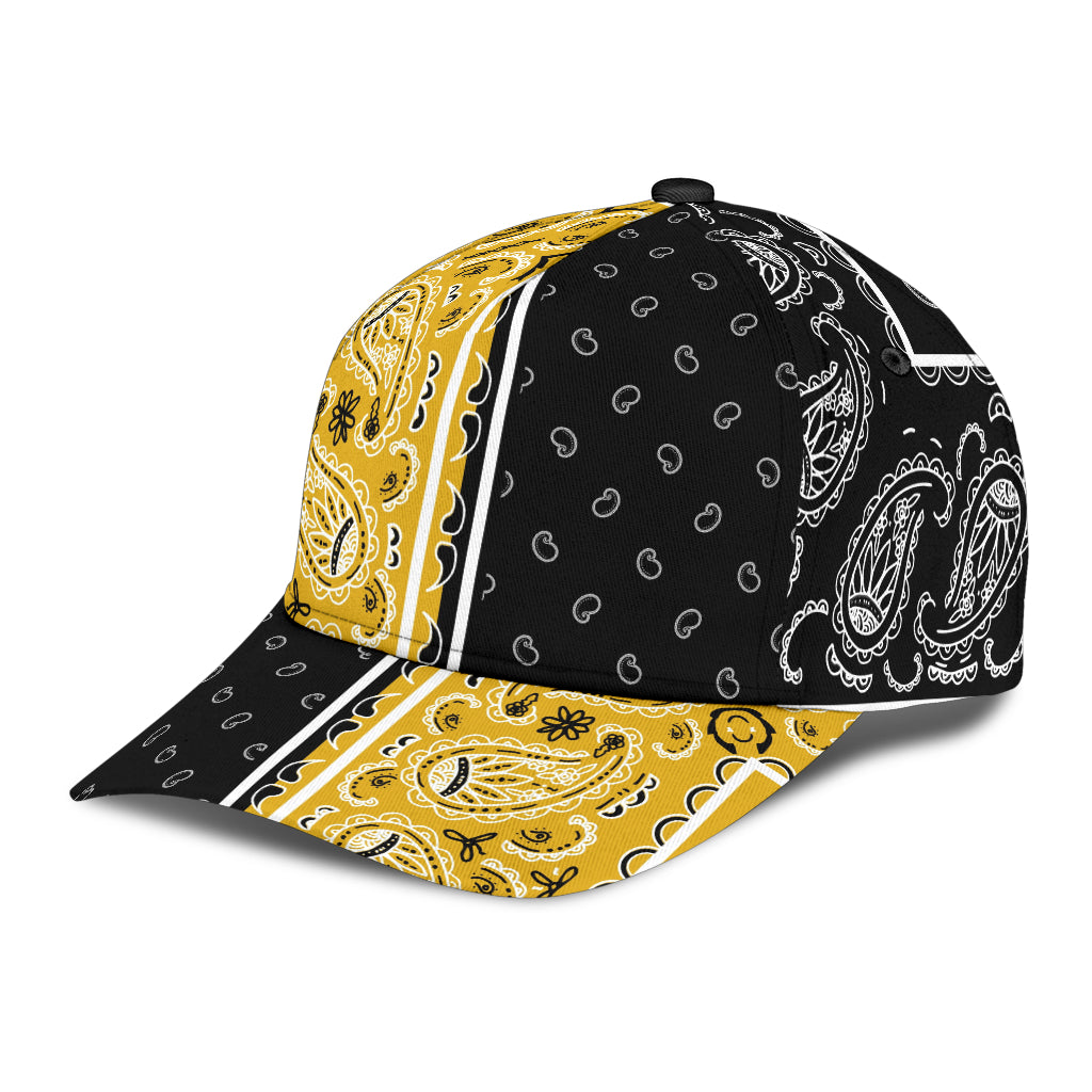 Classic Cap - Bandana Style Black Gold Panels