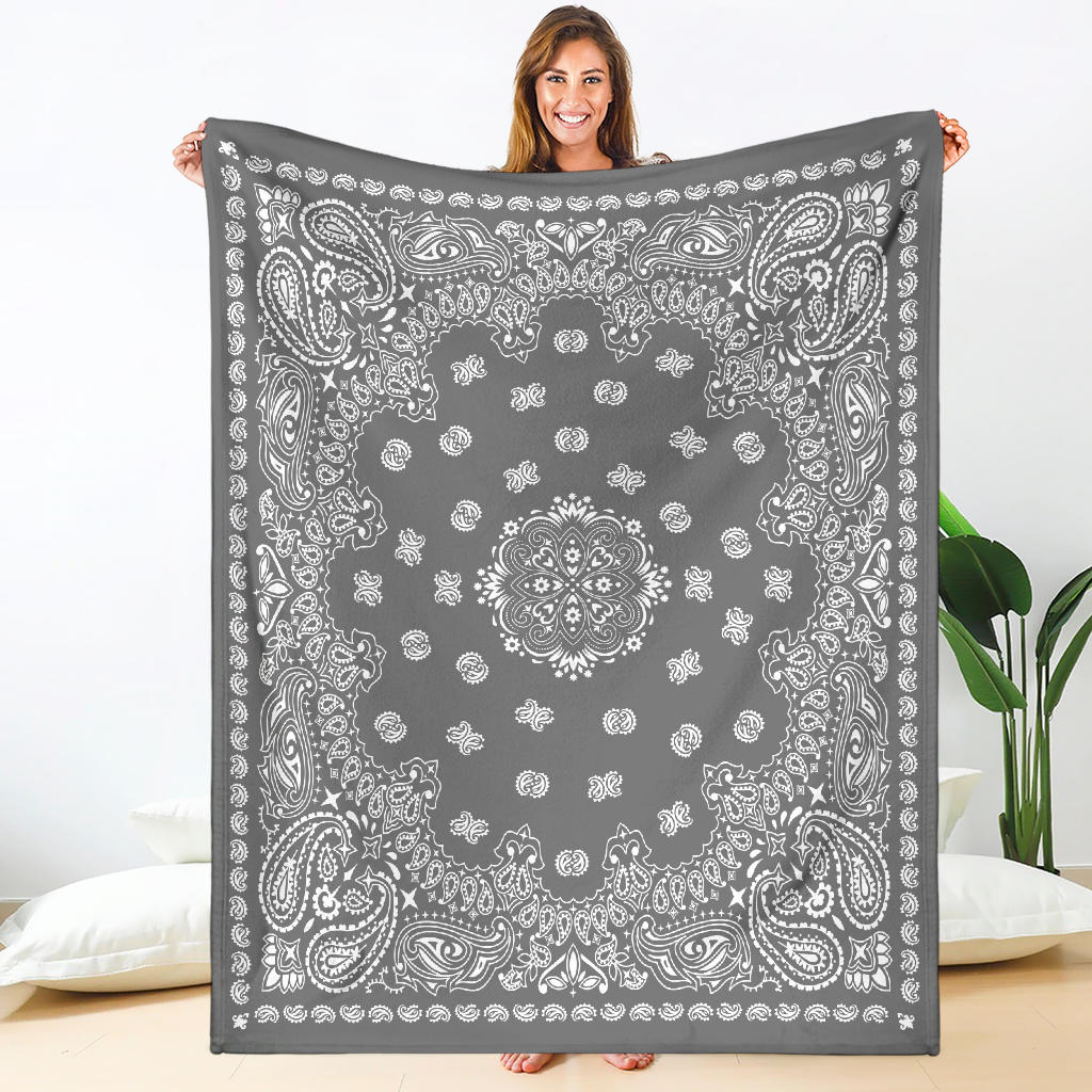 Ultra Plush 2 White on Gray Bandana Throw Blanket