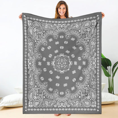 Ultra Plush 2 White on Gray Bandana Throw Blanket