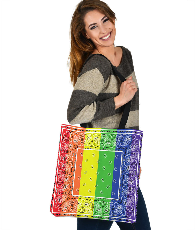 Vertical Rainbow Bandana Tote Bag