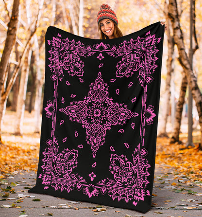 Ultra Plush 3 Pink on Black Bandana Throw Blanket