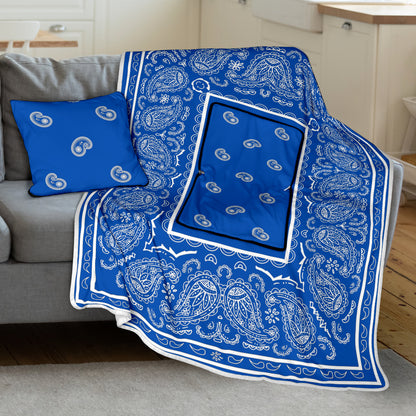 Pillow Blanket - Traditional Blue and White
