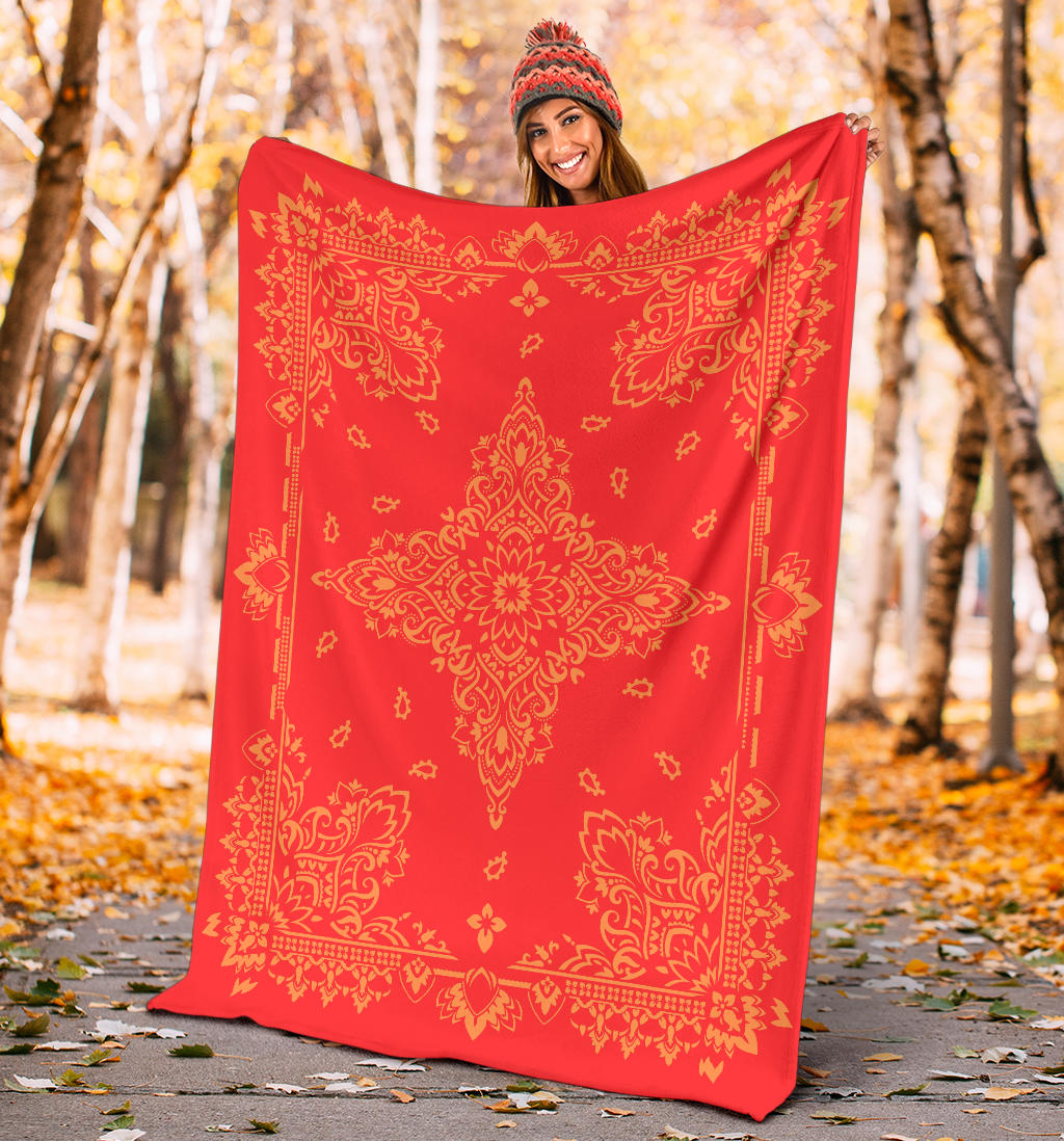 Ultra Plush 3 Orange on Red Bandana Throw Blanket