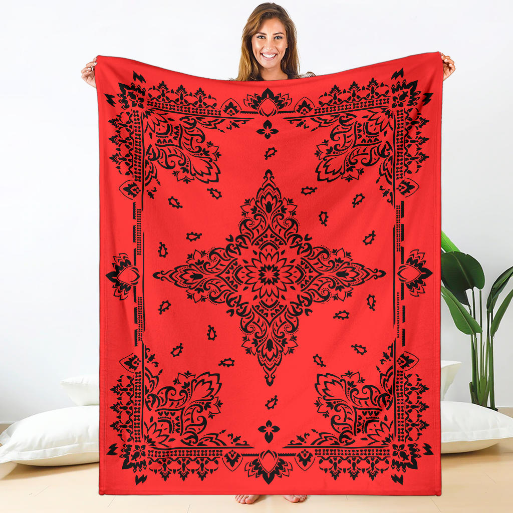 Ultra Plush 3 Black on Red Bandana Throw Blanket