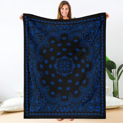 Ultra Plush 2 Cobalt on Black Bandana Throw Blanket