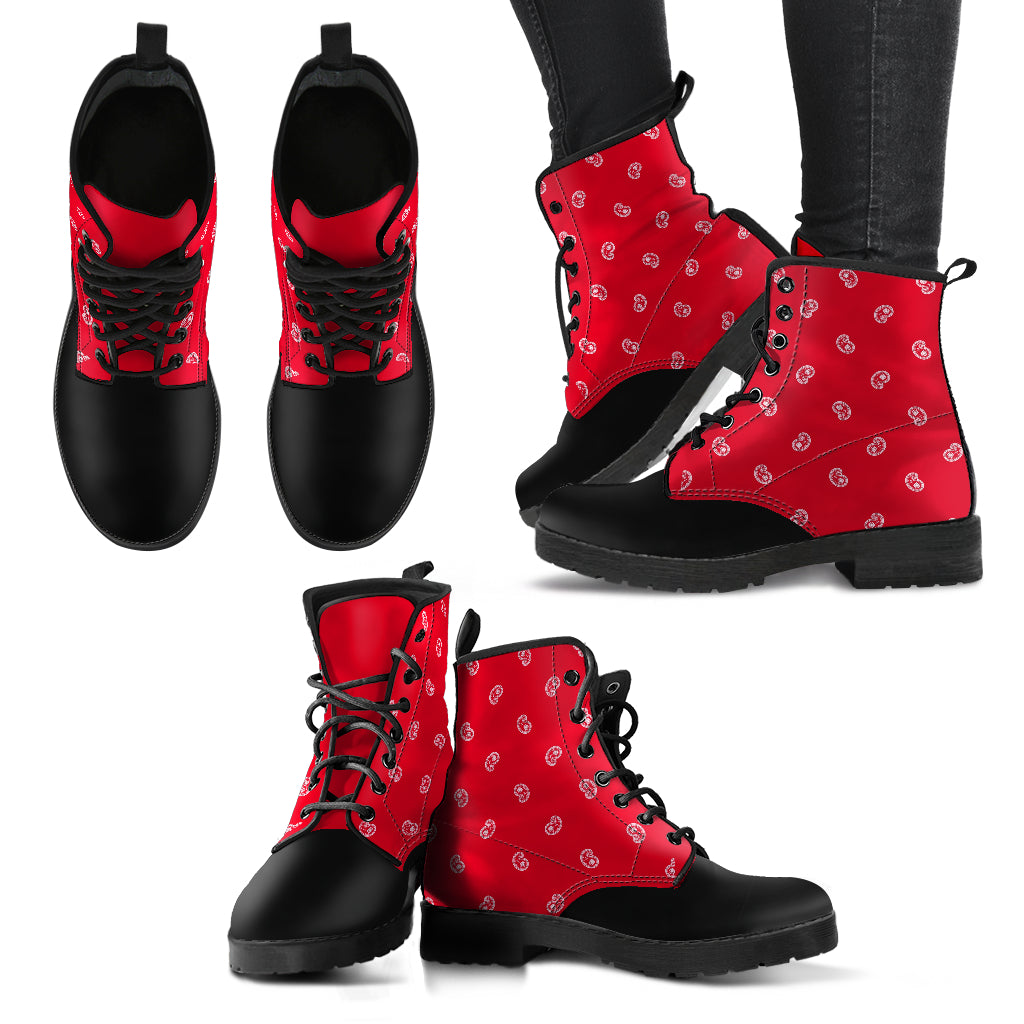 Men's Leather Bandana Boot - Black/Red