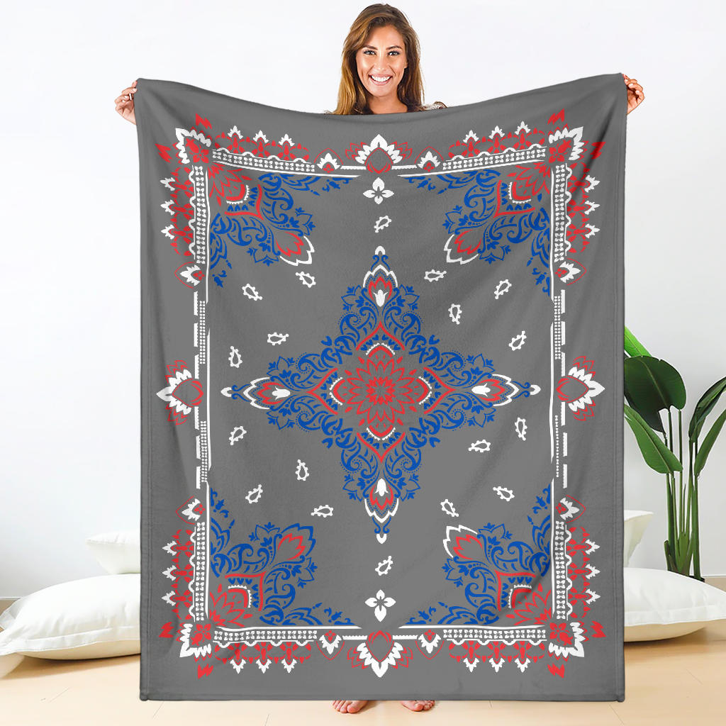 Ultra Plush 3 RWB on Gray Bandana Throw Blanket
