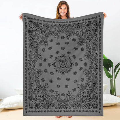 Ultra Plush 2 Black on Gray Bandana Throw Blanket