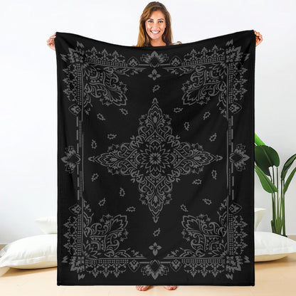 Ultra Plush 3 Gray on Black Bandana Throw Blanket