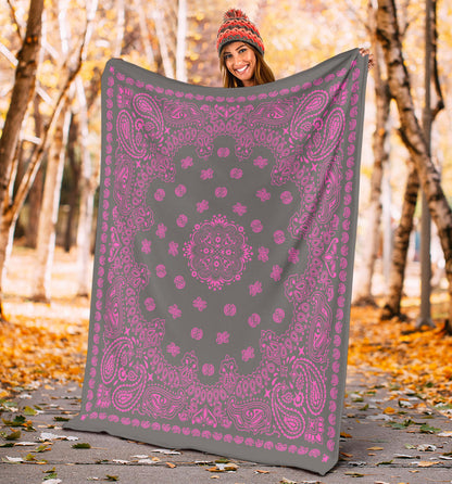 Ultra Plush 2 Pink on Gray Bandana Throw Blanket
