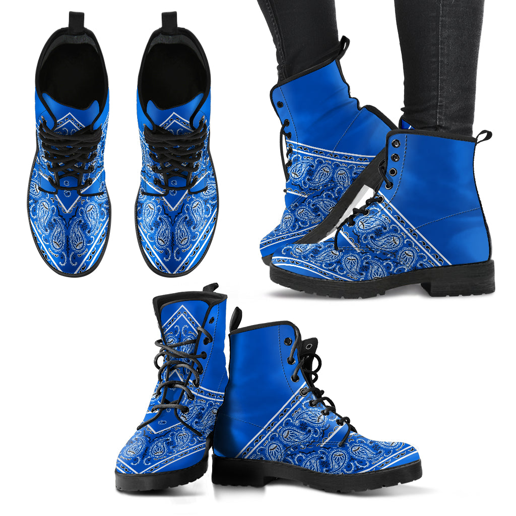 Flying V Leather Bandana Boot - Cobalt