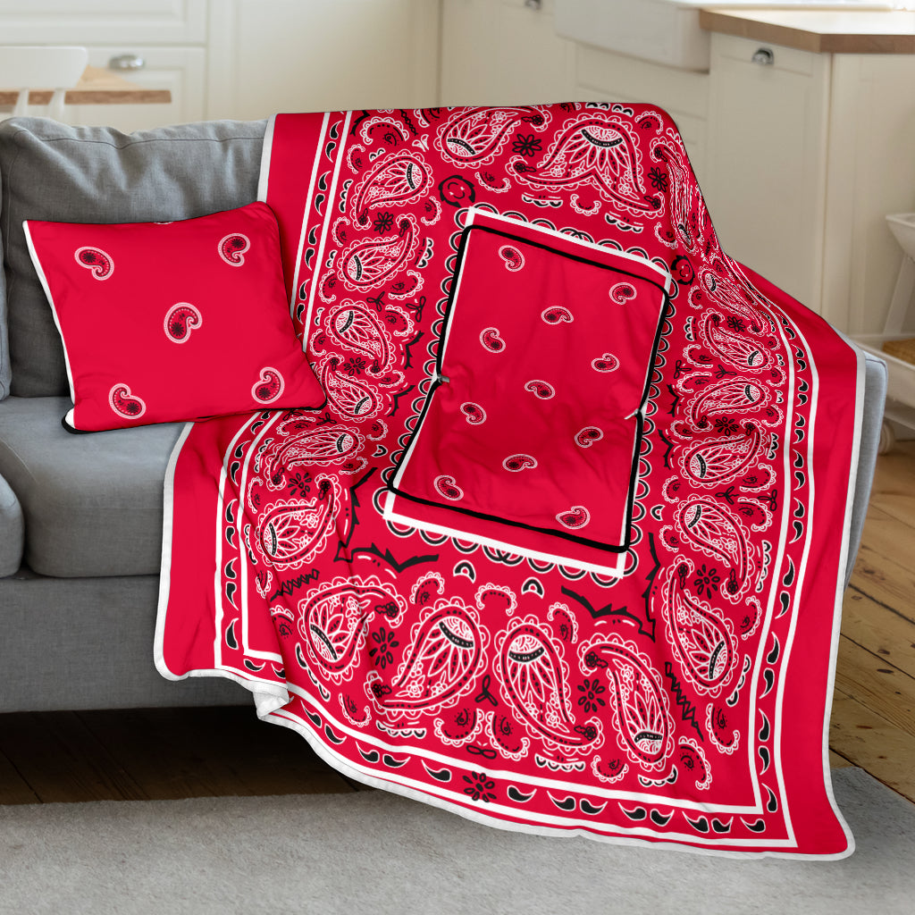 Pillow Blanket - Trad Red/White/Black