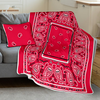 Pillow Blanket - Trad Red/White/Black