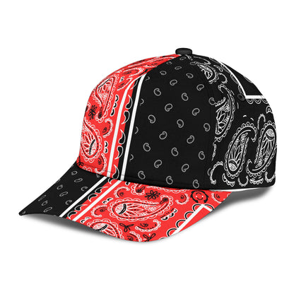 Classic Cap - Bandana Style Red Black Panels
