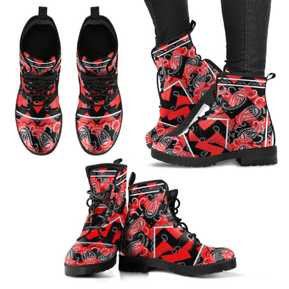 Red and Black Zig Zag Leather Bandana Boots