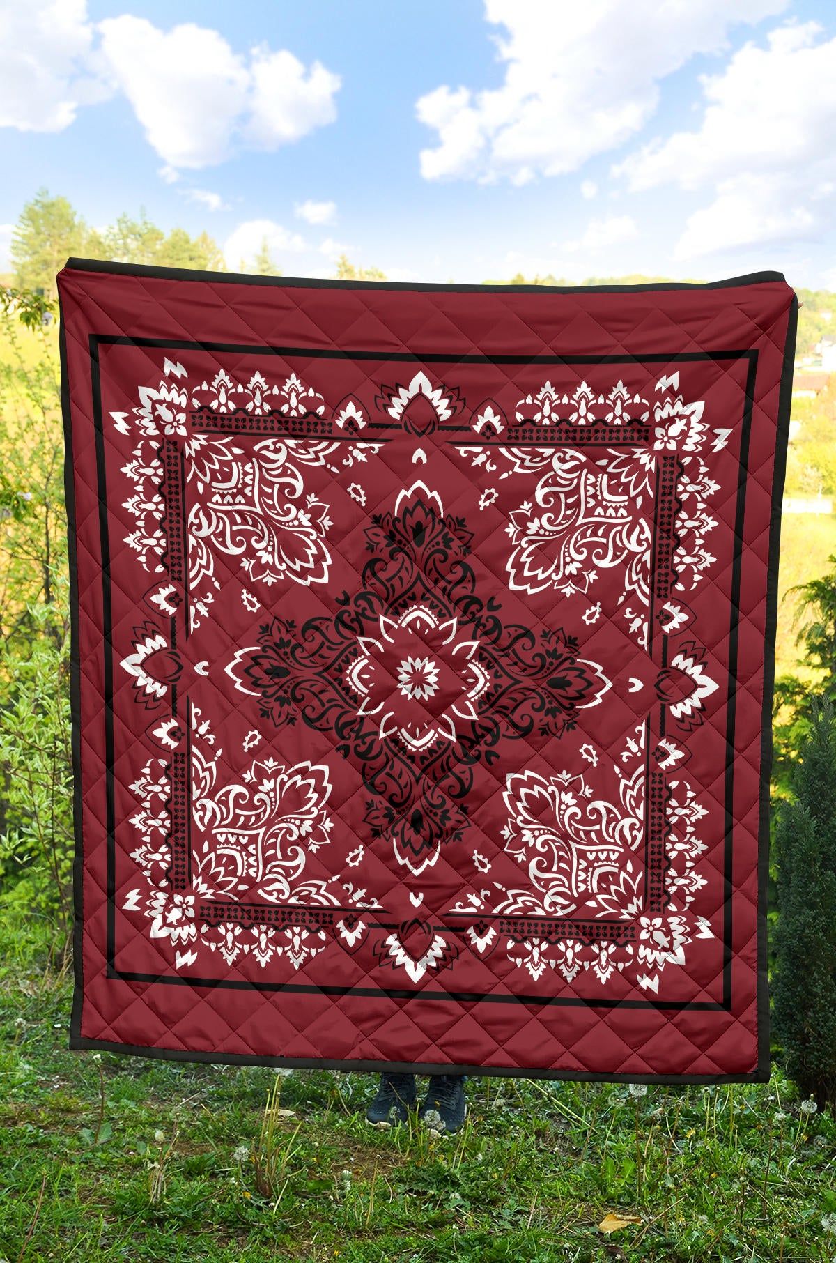 Quilt 3 Black White Maroon Bandana Quilt