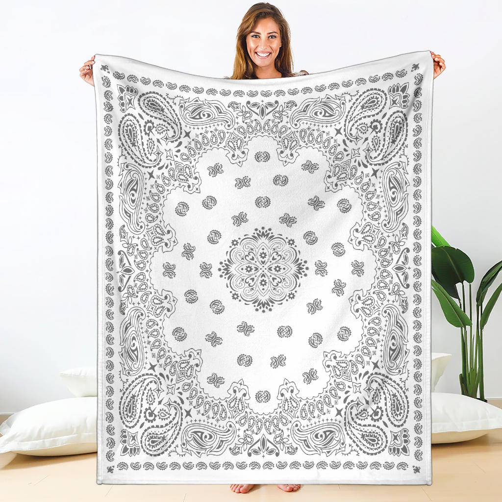 Ultra Plush 2 Gray on White Bandana Throw Blanket