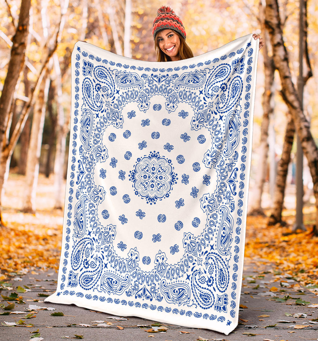 Ultra Plush 2 Cobalt on White Bandana Throw Blanket