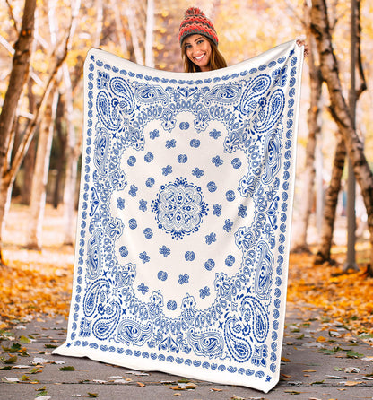 Ultra Plush 2 Cobalt on White Bandana Throw Blanket