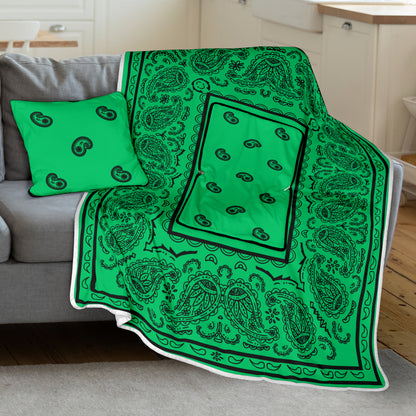 Pillow Blanket - Traditional Green and Black