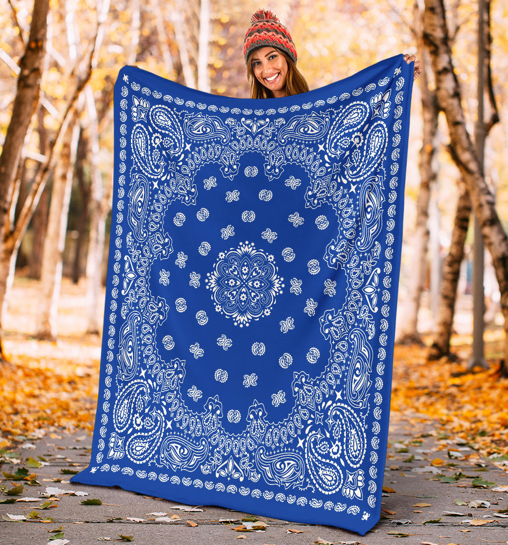 Ultra Plush 2 White on Cobalt Bandana Throw Blanket