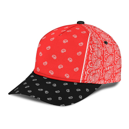 Classic Cap - White on Red Bandana Style Black Bill