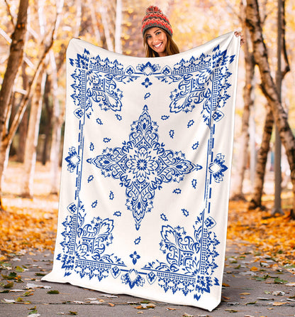 Ultra Plush 3 Blue on White Bandana Throw Blanket