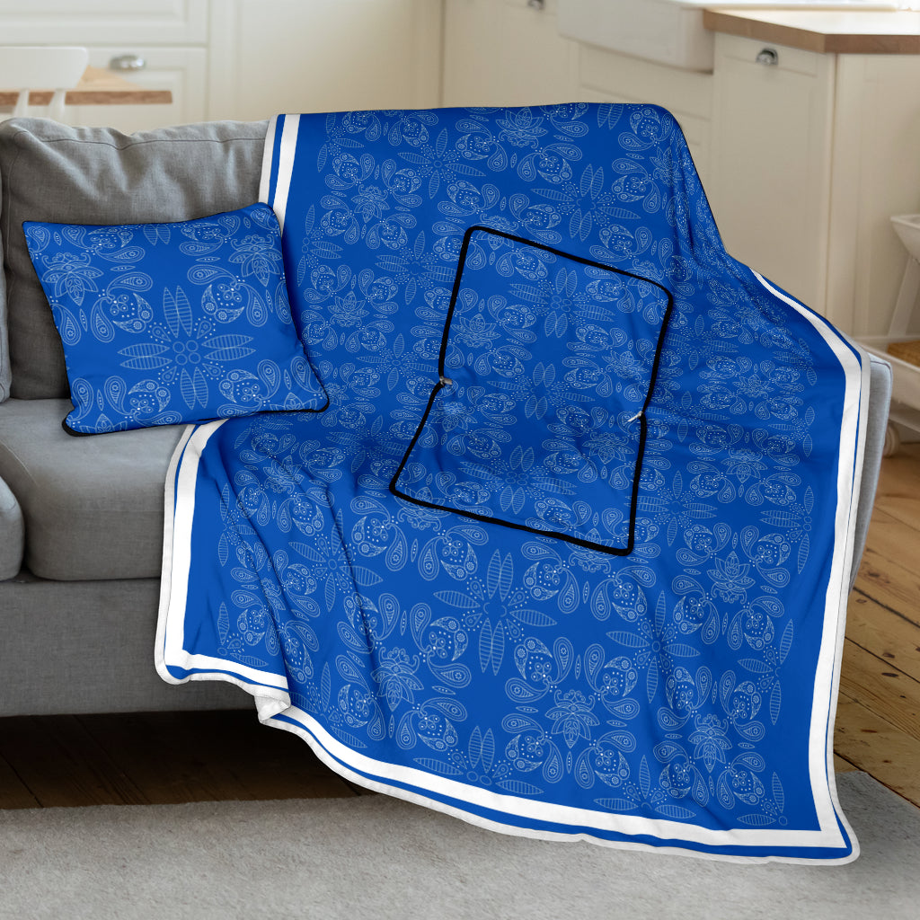 Pillow Blanket - Blue and White
