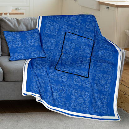 Pillow Blanket - Blue and White