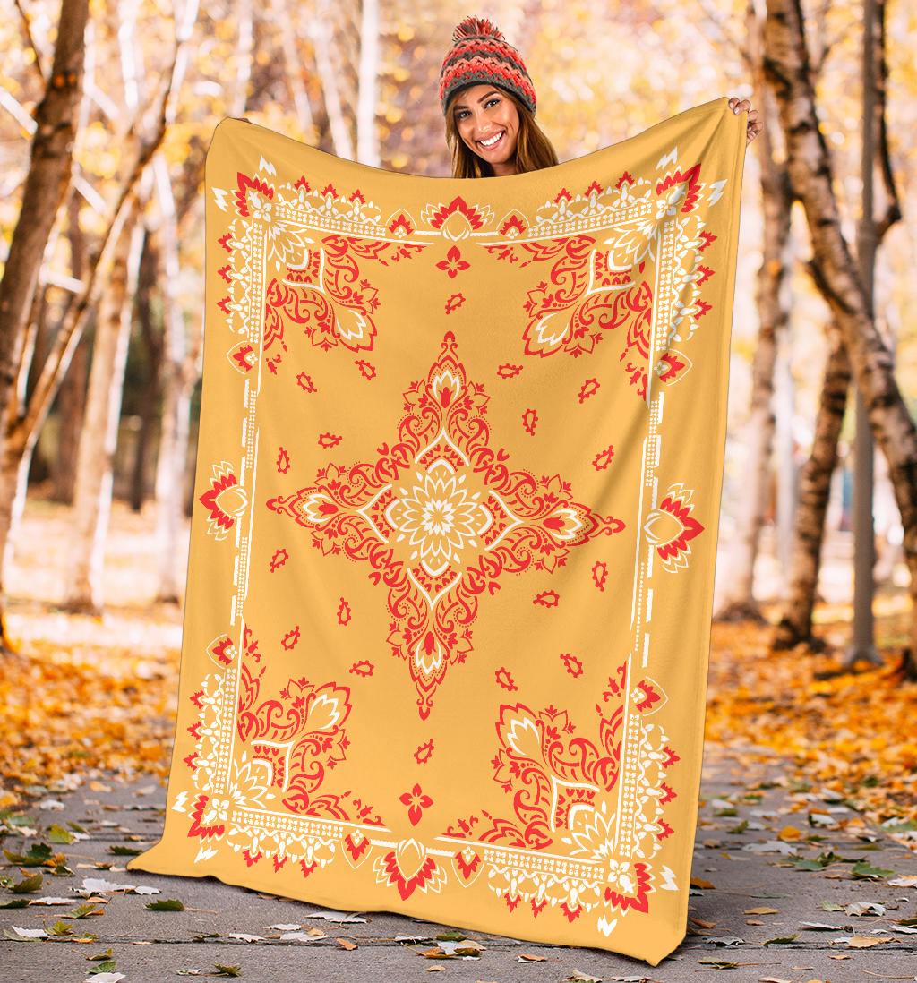 Ultra Plush 3 Red on Peach Bandana Throw Blanket