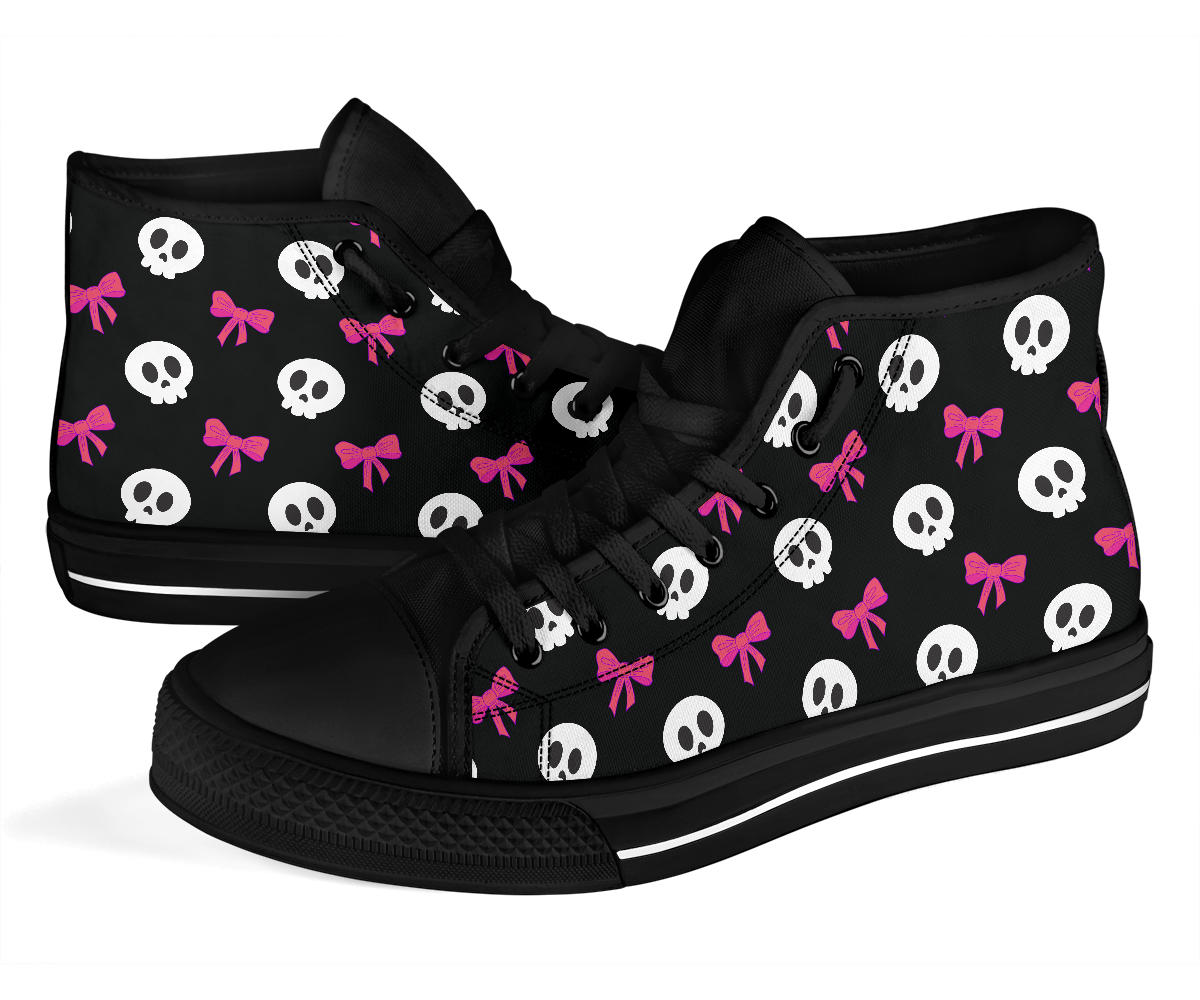 High Top Sneakers - Skulls and Bows Black