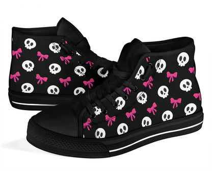 High Top Sneakers - Skulls and Bows Black