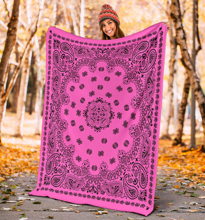 Ultra Plush 2 Black on Pink Bandana Throw Blanket