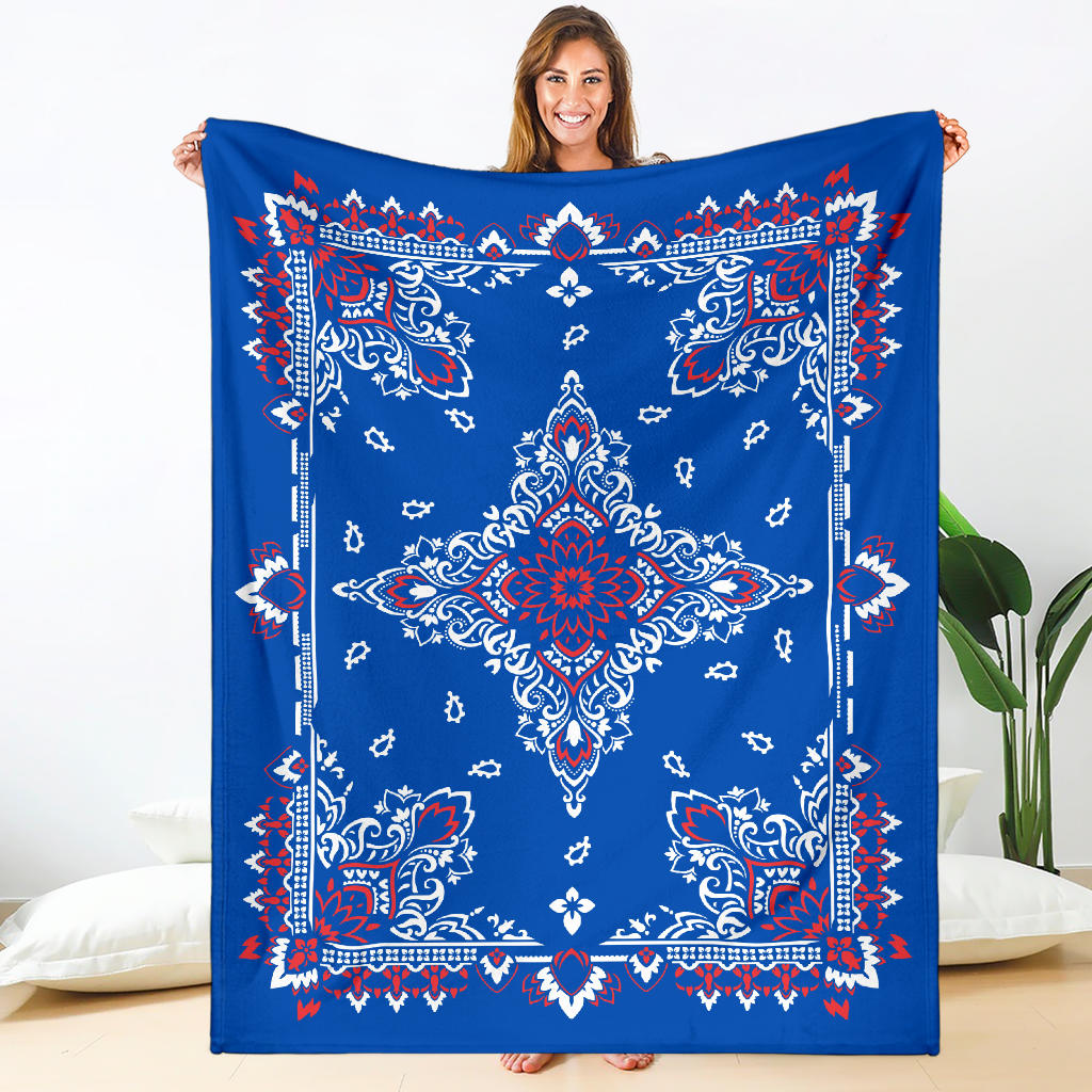 Ultra Plush 3 Red White on Blue Bandana Throw Blanket