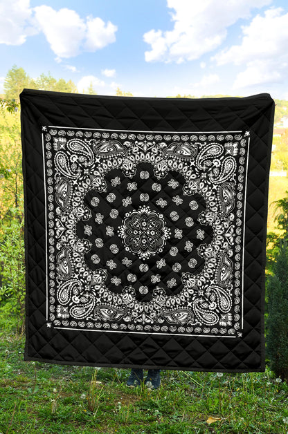 Quilt 2 Square Bandana Style White on Black