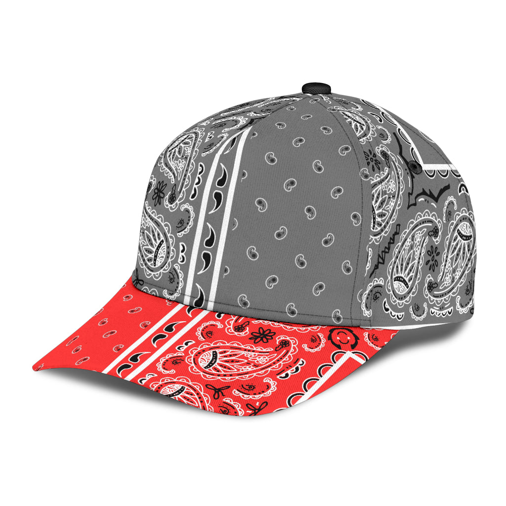 Classic Cap - Gray Bandana Style w Red