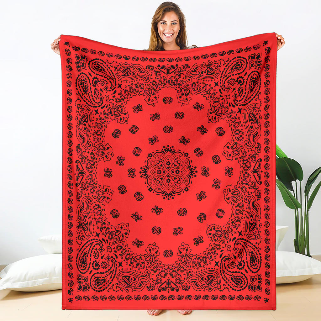 Ultra Plush 2 Black on Red Bandana Throw Blanket