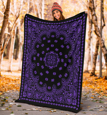 Ultra Plush 2 Purple on Black Bandana Throw Blanket