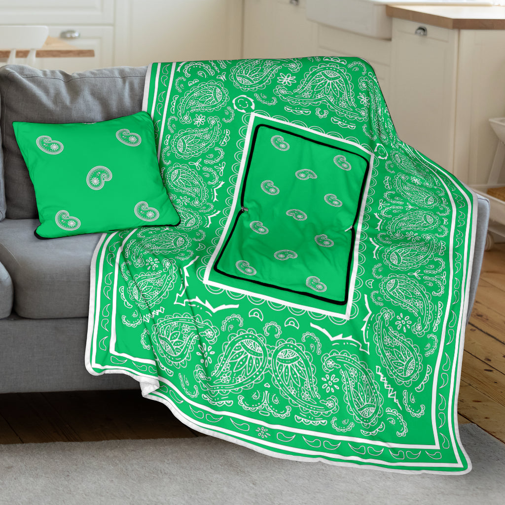 Pillow Blanket - Traditional Green and White